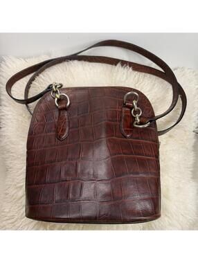 Vintage Made In Italy Genuine Leather Croc Embossed Dome Crossbody Satchel Brown